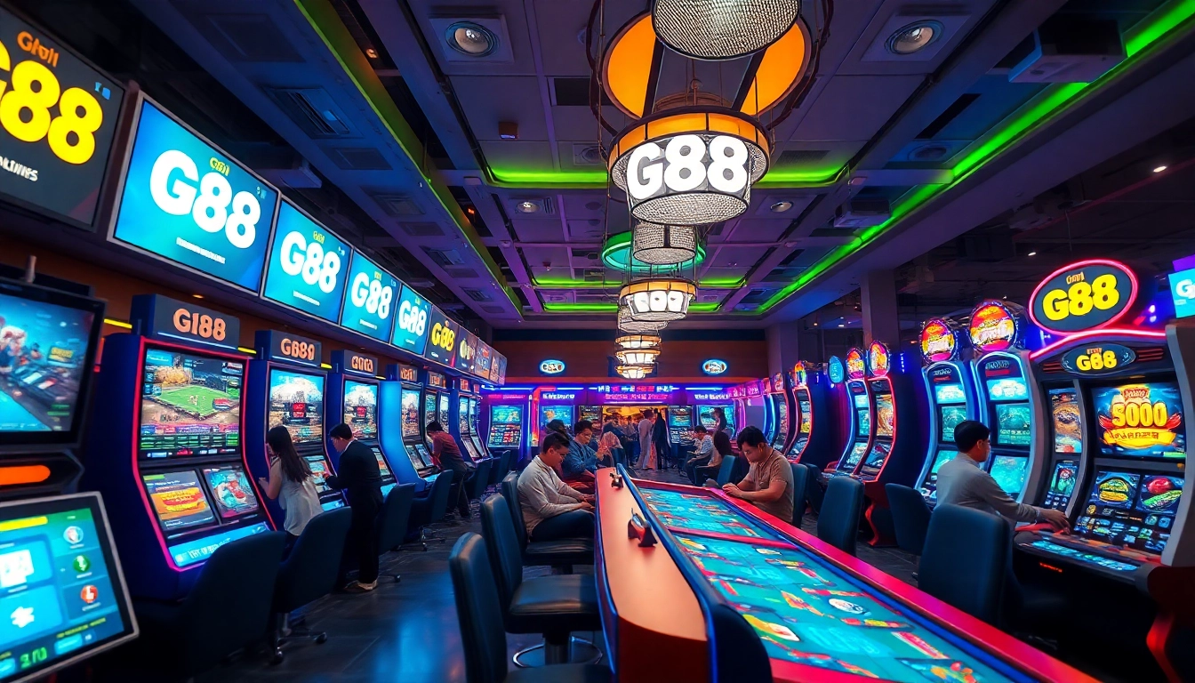 Engaged players enjoying thrilling games at the G88 international gaming hub.