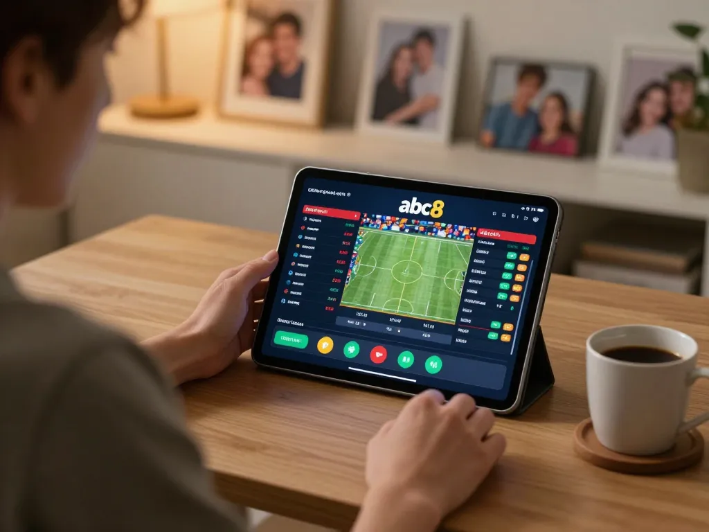 Engaging sports betting scene on abc8 with a person making strategic decisions at home