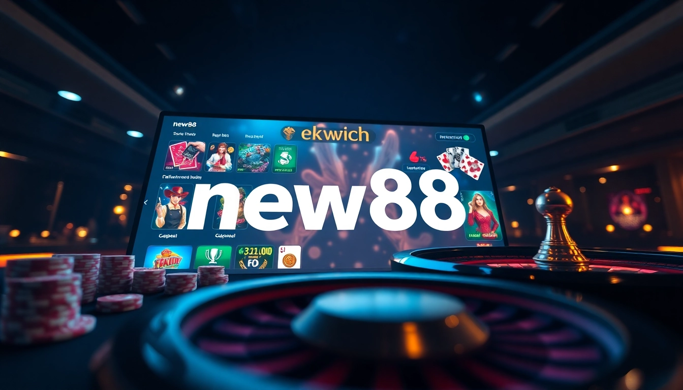 Exciting online gambling interface featuring new88 games with chips and cards.