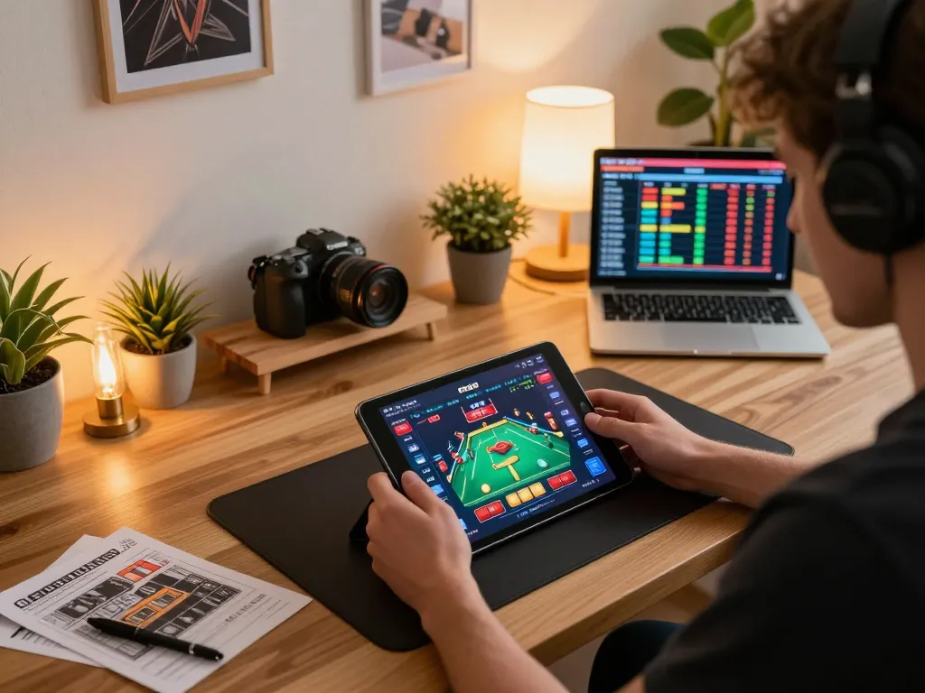 Player enjoying F168's online gaming experience on tablet, showcasing engaging gameplay at home