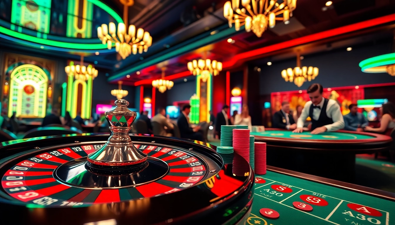 Players enjoying a thrilling game at 399W online casino with bright lights and vibrant atmosphere.