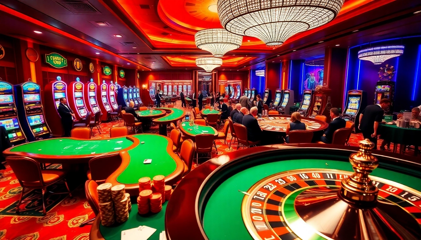 Engaging casino scene showcasing 222bd gaming excitement with vibrant tables and players.