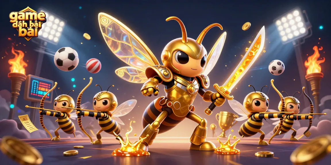 Experience game đánh bài with a vivid scene featuring a hornet samurai and action-packed elements.