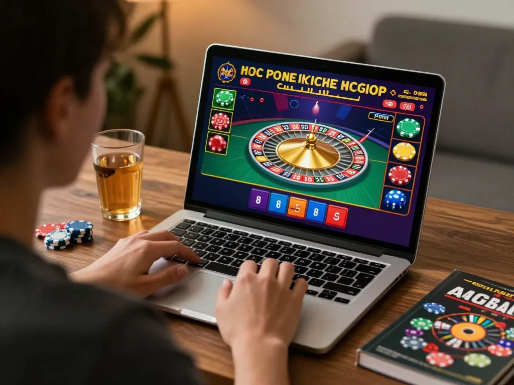 Engaged player using fabet online casino for a thrilling roulette game, showcasing modern gaming setup.