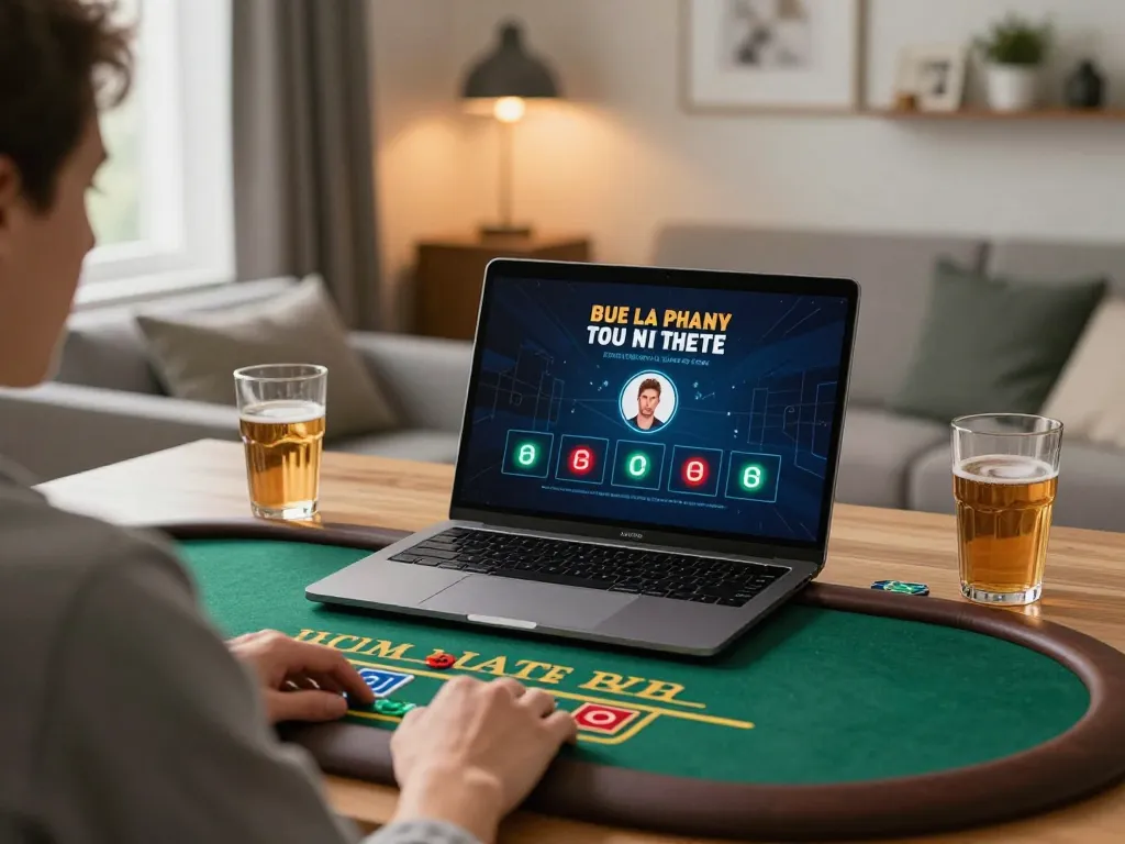 Play blackjack online at 789Win in a stylish home office, showcasing live dealer gameplay.