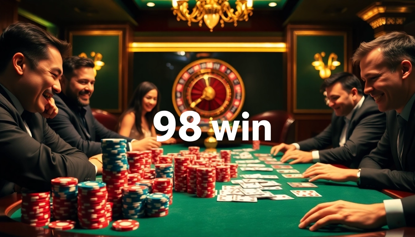 Experience the thrill of a poker game showcasing the excitement of a 98 win atmosphere.