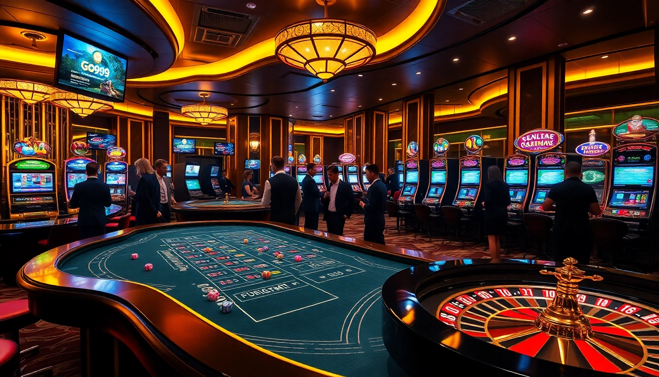 Experience the thrill of go99 with dynamic gaming at a luxurious casino featuring tables and slot machines.