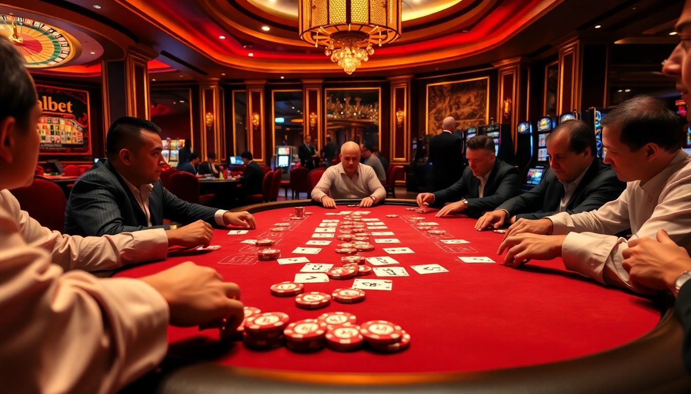Players compete in an intense poker game with 88i chips in a luxurious casino setting.