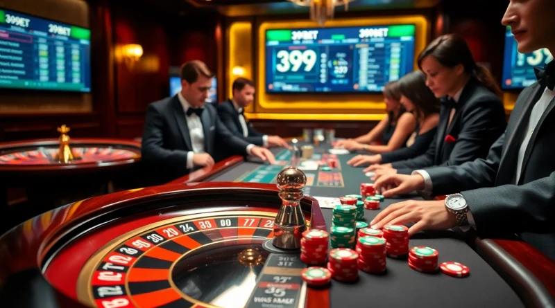 Players engaging at the roulette table in a vibrant casino setting at 39BET.
