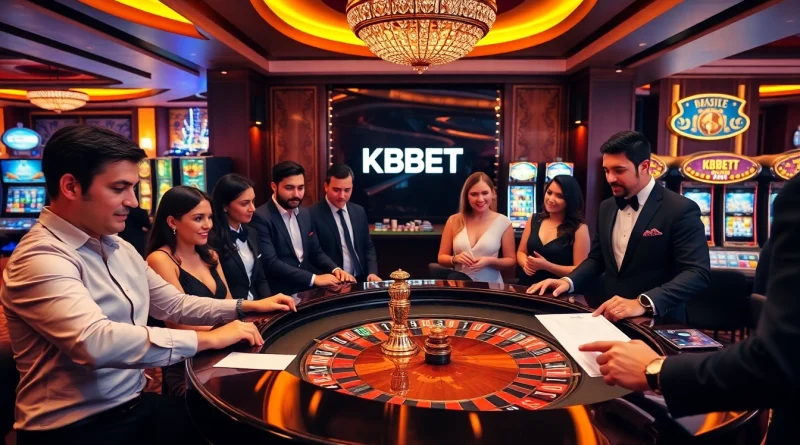 KBBET players intensely strategizing their bets at a glamorous casino roulette table.