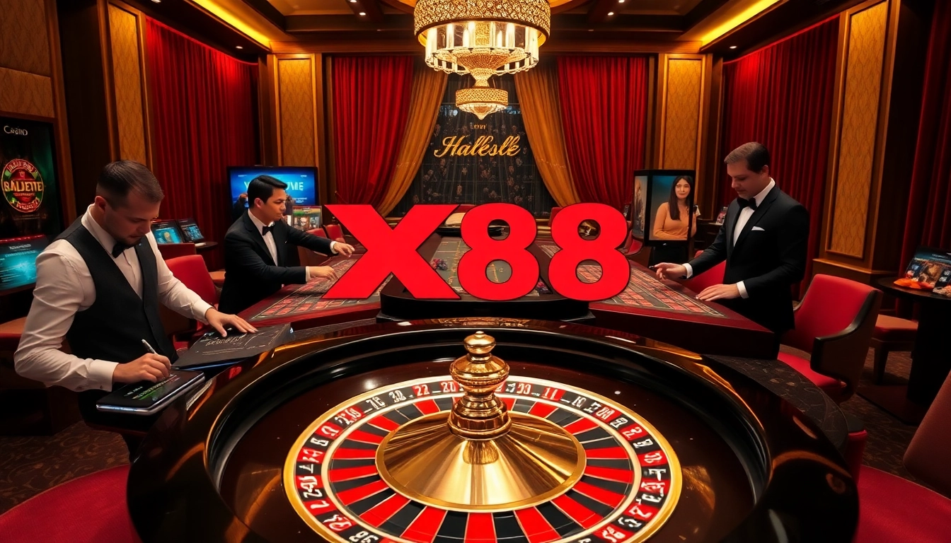 X88 enhances the excitement of high-stakes gambling at a luxurious casino roulette table.