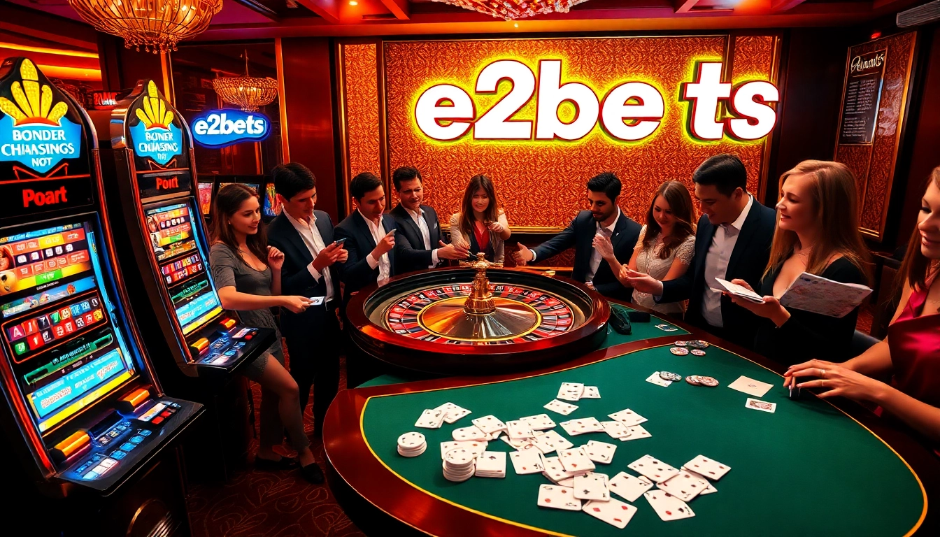 Experience thrilling gaming at e2bets with vibrant roulette and lively players.