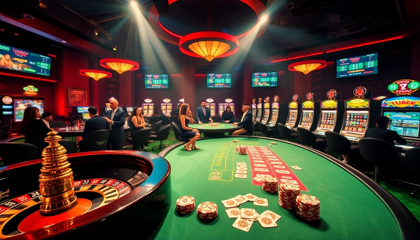 Players engaging with U888 online casino games at a luxurious roulette and poker setup.