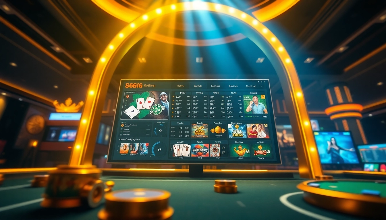 S666.nyc online betting interface featuring poker and baccarat games in a vibrant casino setting.