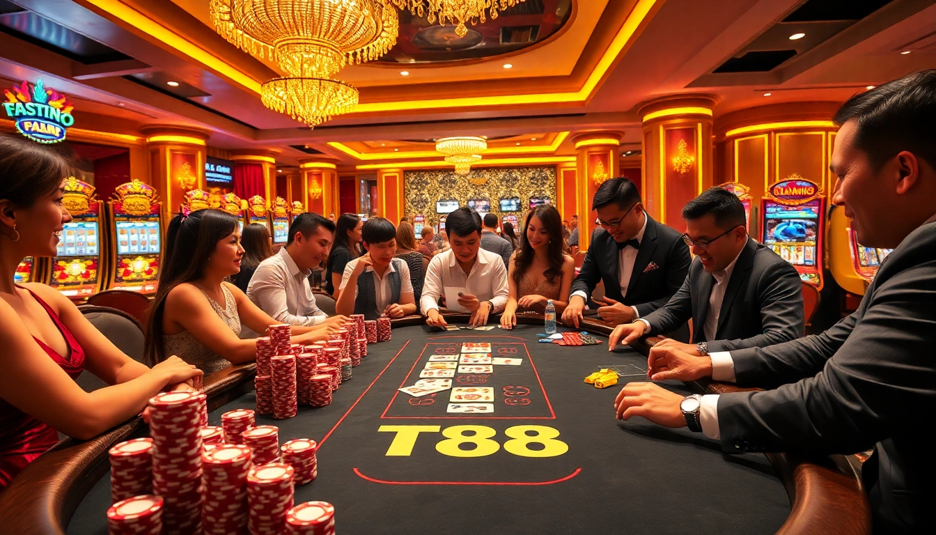 Players enjoying the excitement of TK88 Casino table games in a luxurious setting.