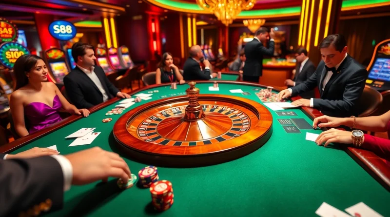 Players enjoying a luxurious roulette game in a vibrant casino setting featuring s88 chips.