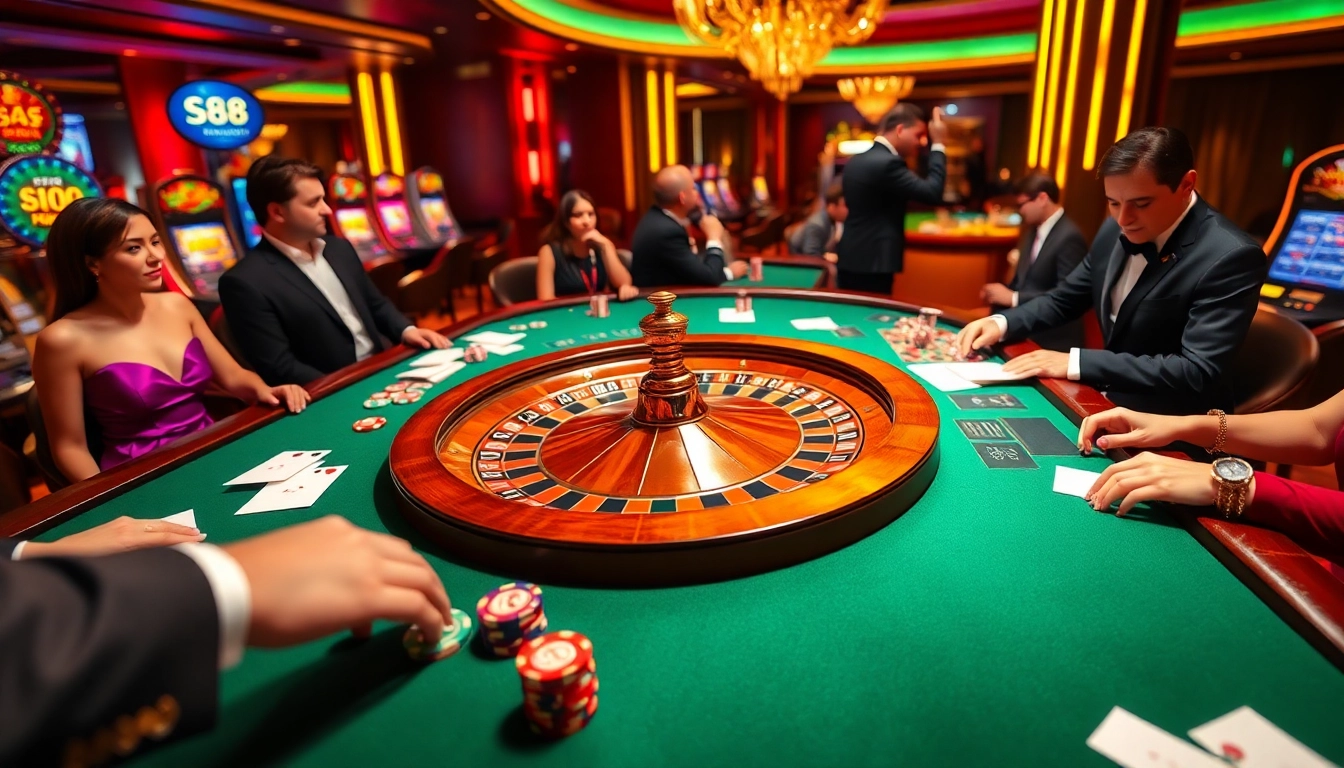 Players enjoying a luxurious roulette game in a vibrant casino setting featuring s88 chips.