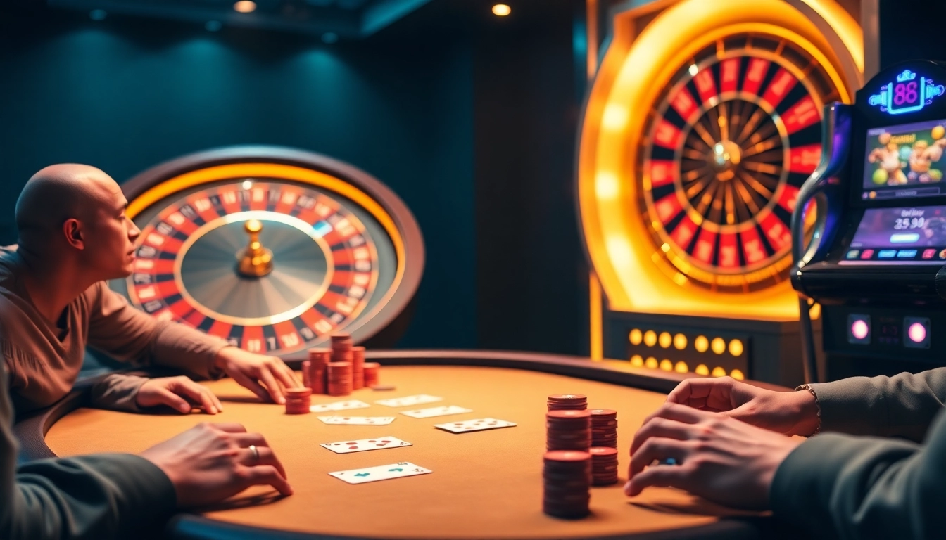 Experience thrilling poker gameplay at the luxurious casino with 88i-themed elements and vibrant atmosphere.