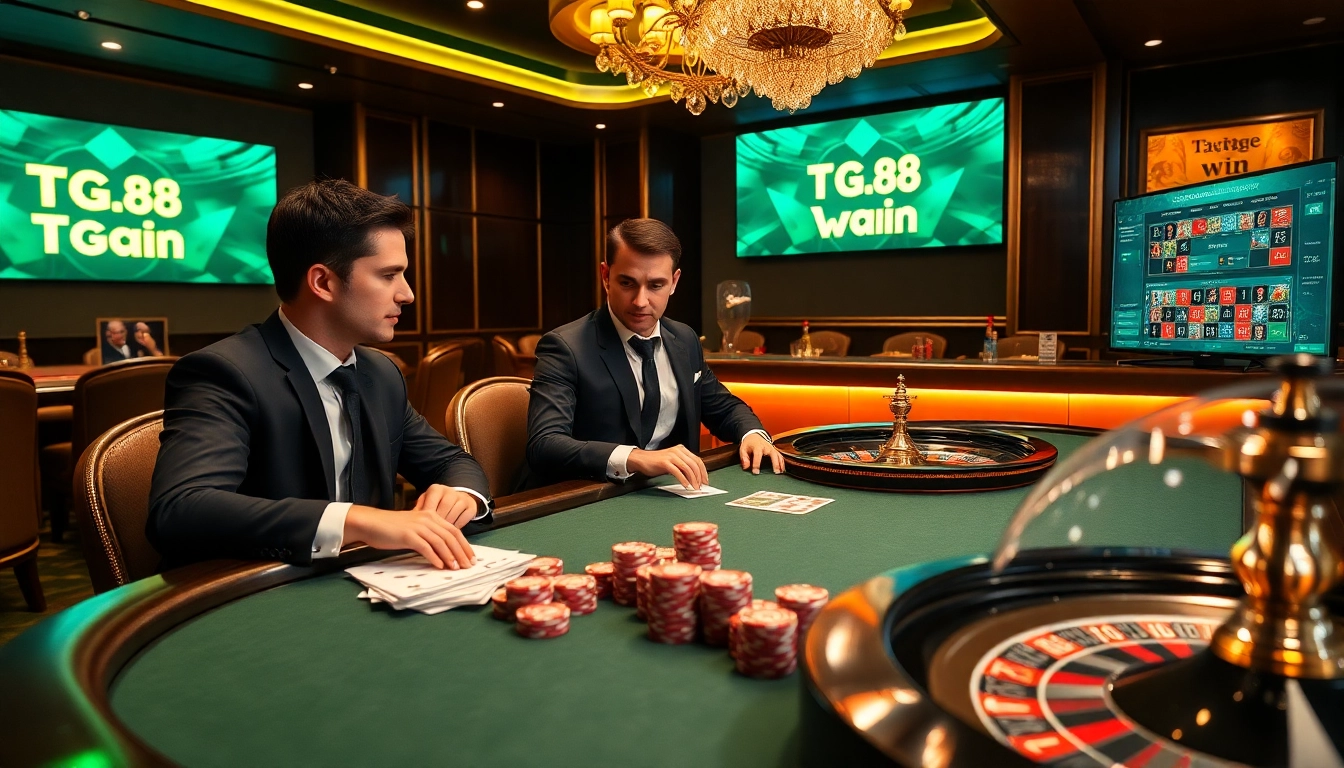 Experience the excitement of tg88 win at a luxurious casino poker table with vibrant chips and cards.