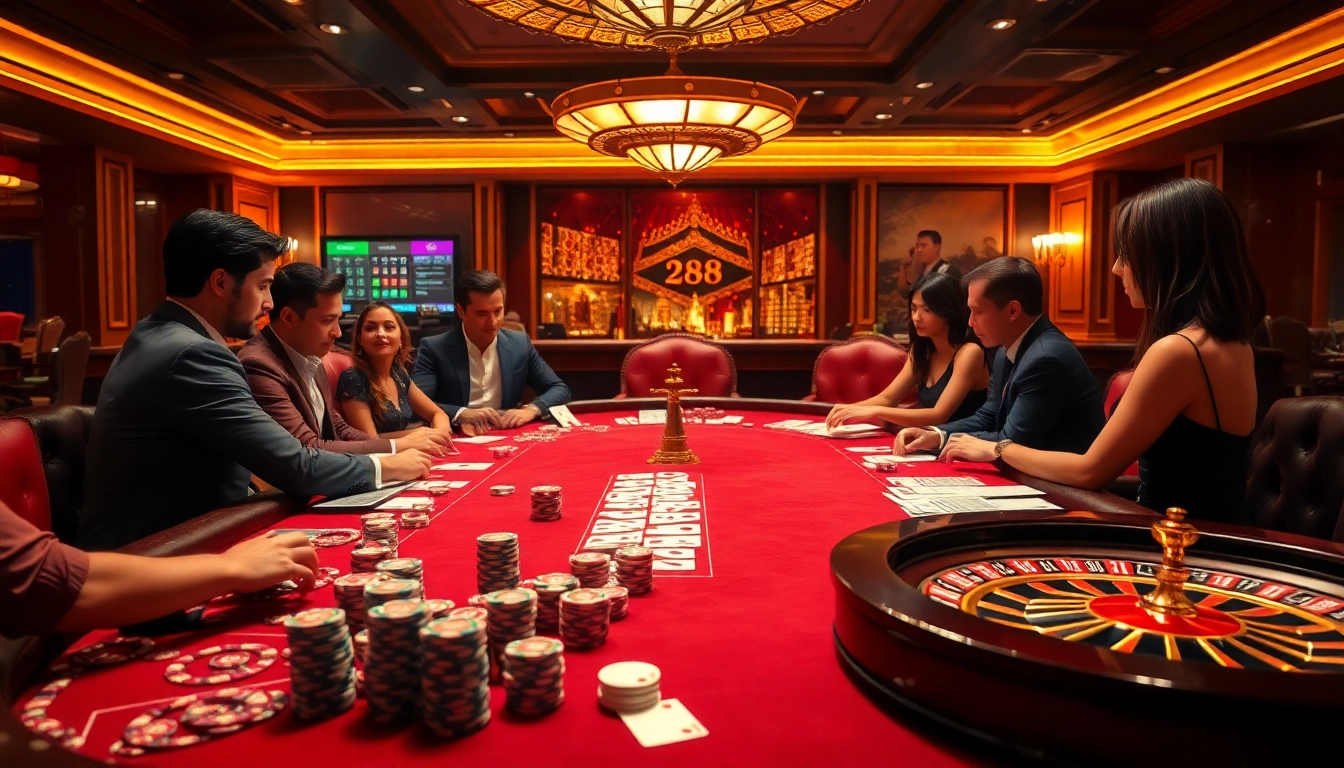 Engage with Lc888 at a luxurious casino table featuring poker chips and cards.