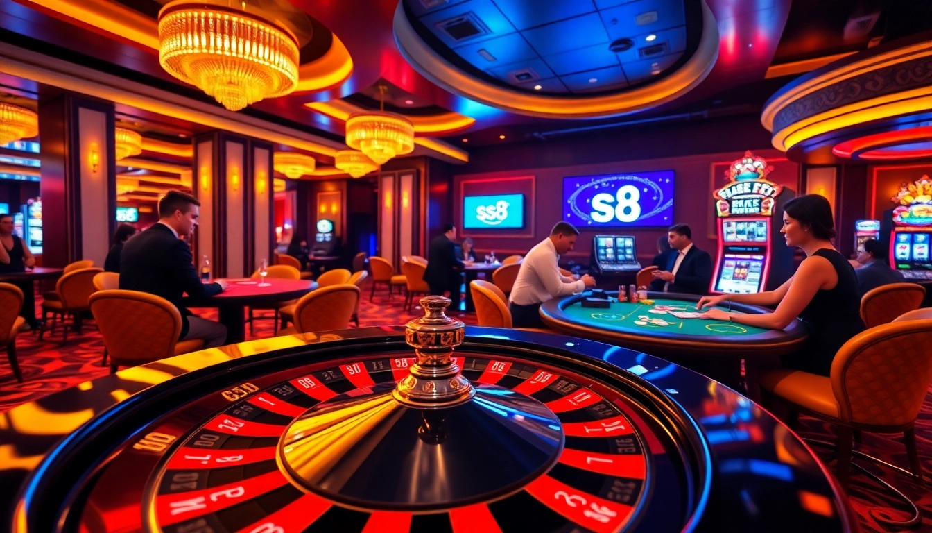 Experience the thrill of the casino with s8-themed roulette, blackjack, and vibrant slot machines.
