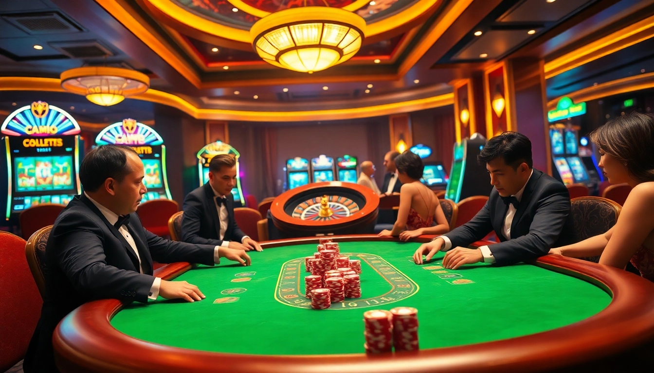 Experience thrilling gambling action at https://kuwin.ng/ with a vibrant casino scene featuring poker, roulette, and slots.
