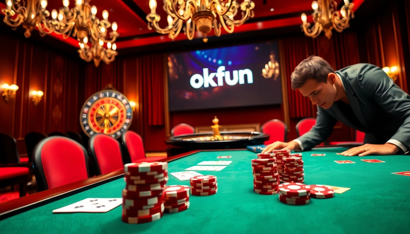 Experience the thrill of gaming at okfun with vibrant casino visuals and exciting poker action.