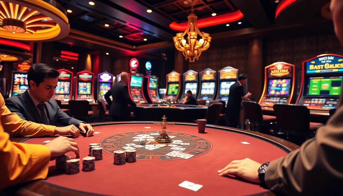 Engaging poker players at a luxurious table, showcasing the excitement of https://99okwin.live gambling.