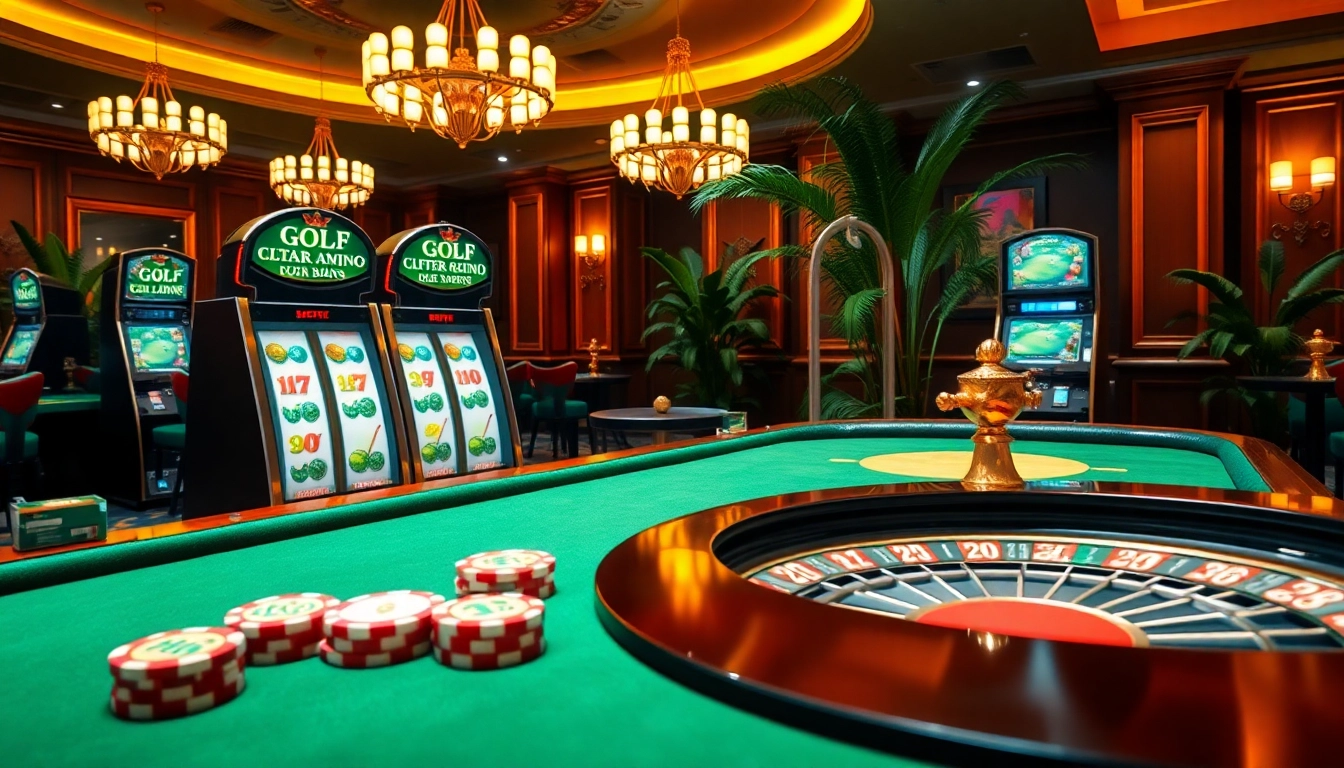 Excited players enjoying golf-themed casino games at https://mb66.golf/ with vibrant slot machines.