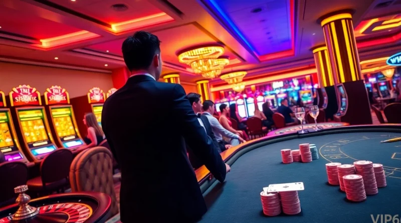 Exciting gameplay at vip66 casino with roulette, poker, and colorful slot machines.