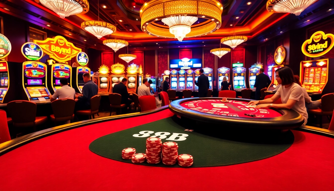 Players strategizing at a poker table in an 888vnd casino, showcasing thrilling gambling action.