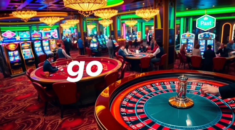 Experience thrilling casino action with go 88 betting slips amidst vibrant tables and slot machines.