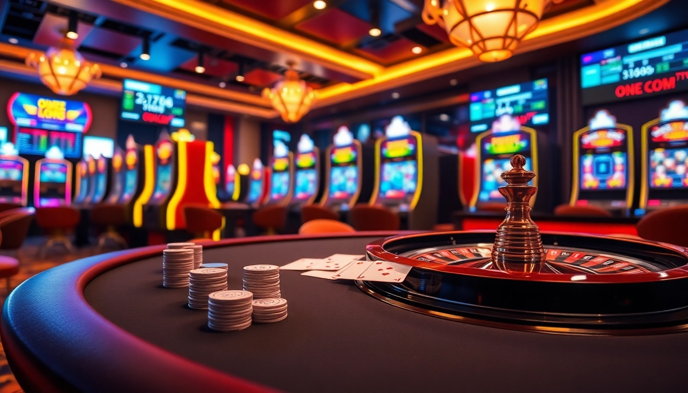 Experience thrilling gaming with a vibrant scene showcasing the excitement of ONE88 SA COM's online casino and sports betting.