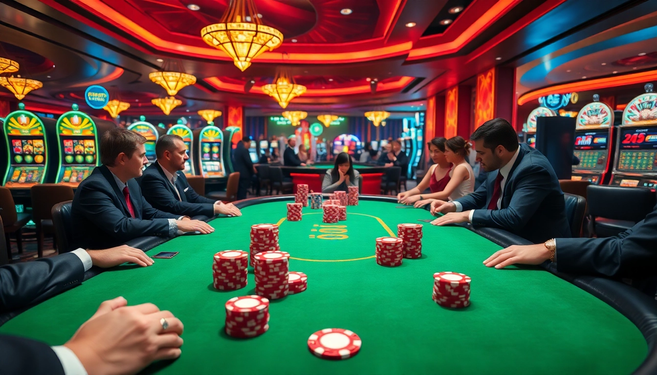 Experience thrilling poker action in a luxurious casino environment at https://sv88s.pro, showcasing vibrant chips and competitive players.