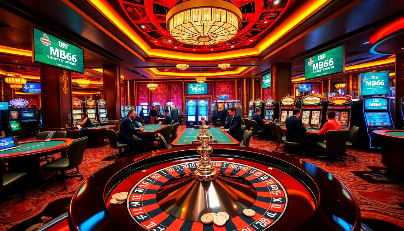 Experience high-stakes action at MB66 casino with vibrant tables and excited players.