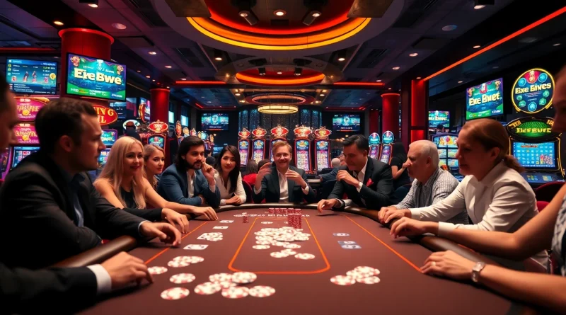 Gamblers placing bets at a luxurious casino table featuring ee88e online gaming excitement.