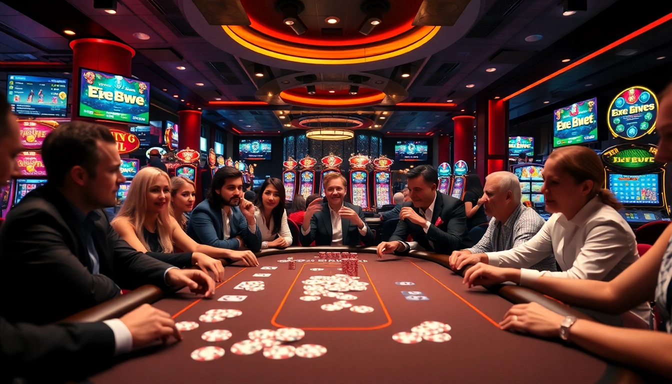 Gamblers placing bets at a luxurious casino table featuring ee88e online gaming excitement.