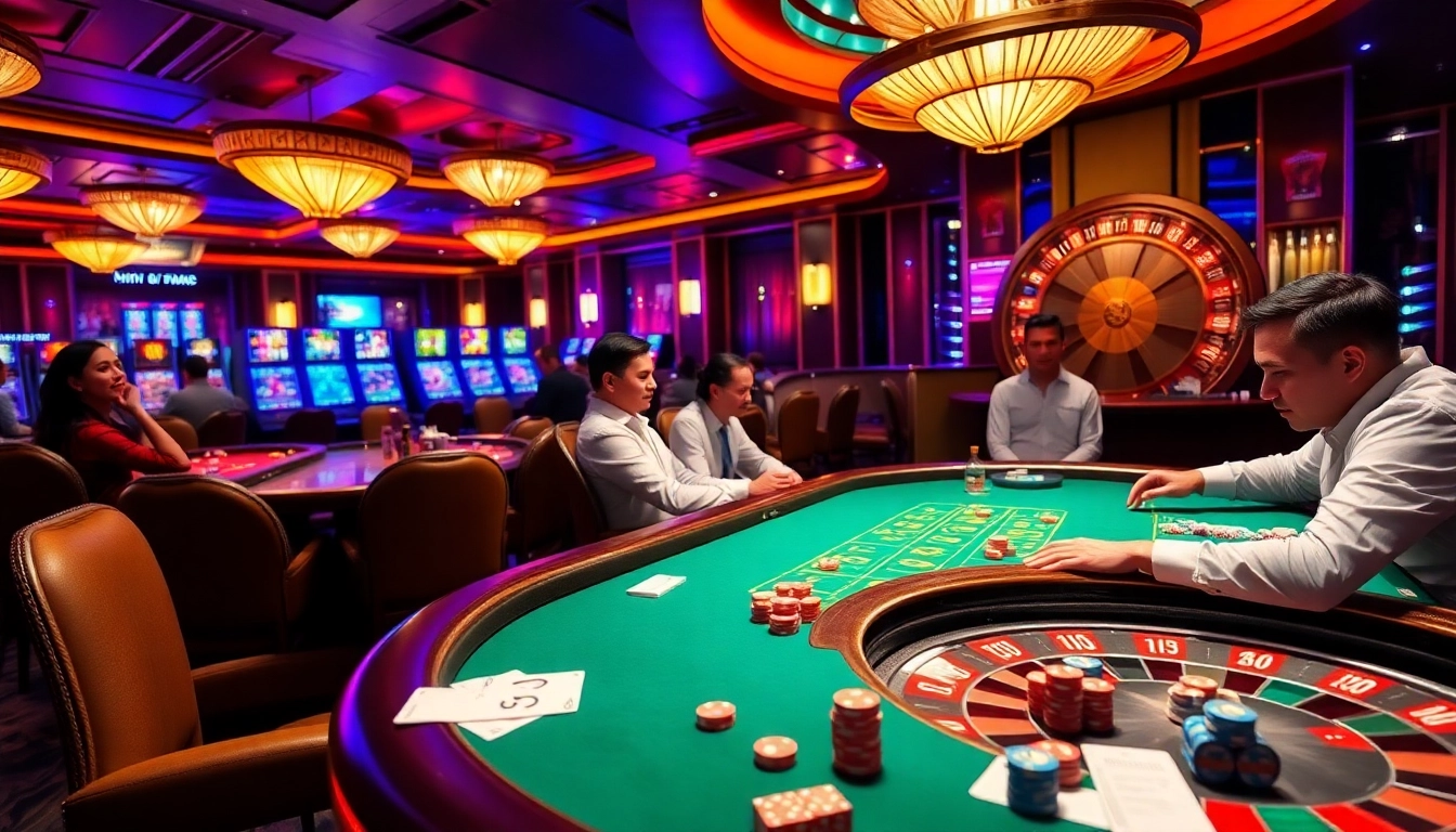 Players strategizing at a poker table with chips and cards at Nhà cái MV66 casino.