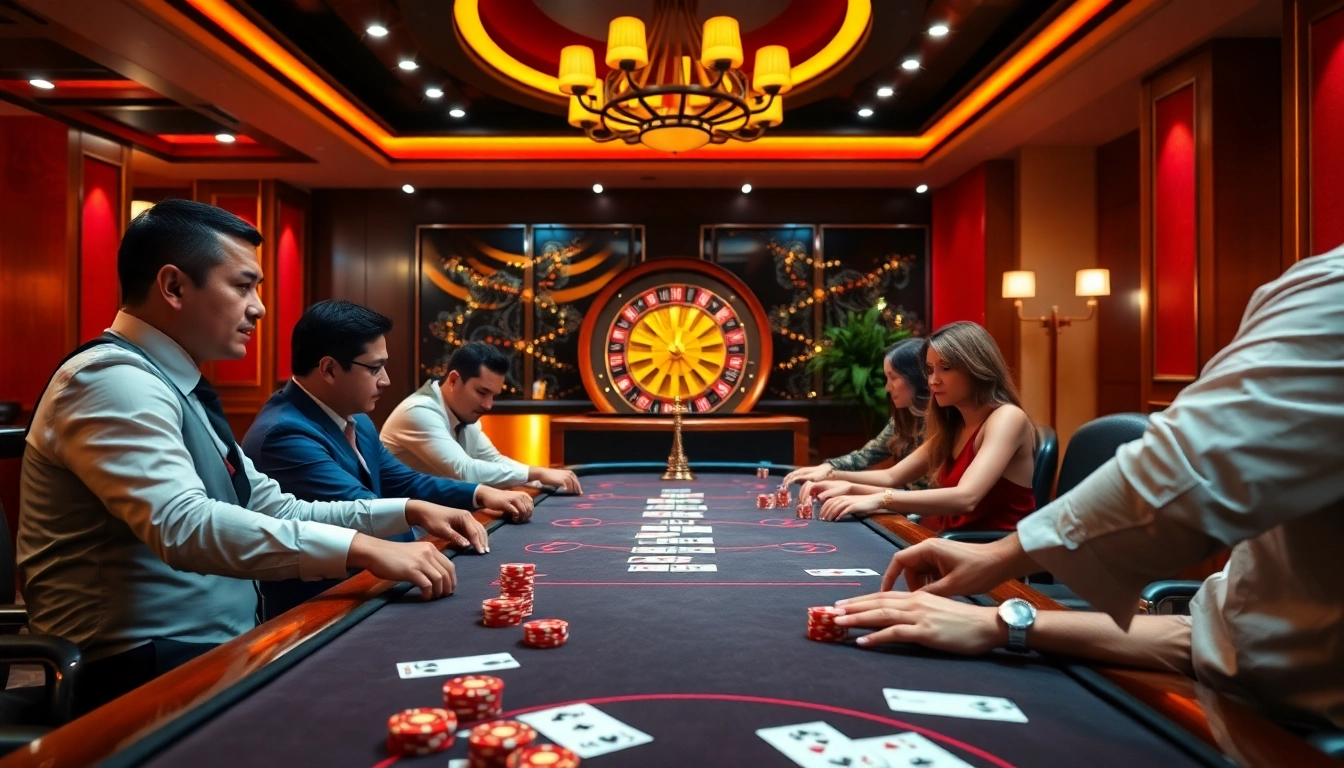 Experience excitement at Nhà cái 79KING casino with players engaged in a thrilling poker game.