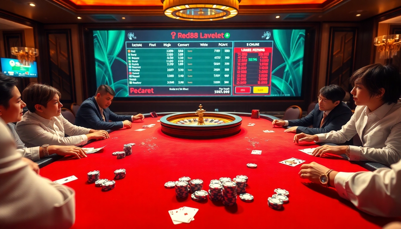 Experience the thrill of baccarat at https://red88.hot/, surrounded by luxury and excitement in a vibrant casino scene.