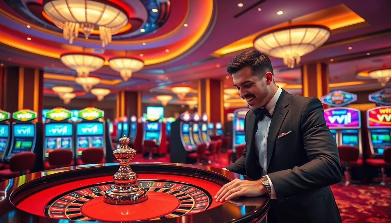 Excited gambler engaging with casino games featuring key branding elements of vvjl.