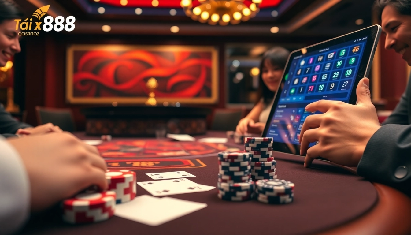 Tải xỉu go88 gaming table filled with vibrant chips and dice, capturing the excitement of professional gamblers.