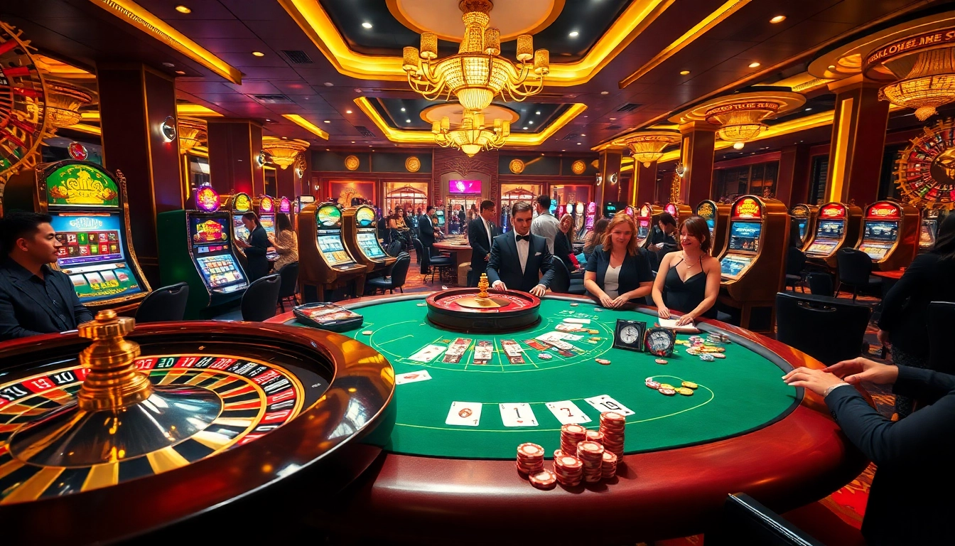 Players engaging at a glamorous casino showcasing the thrill of XX88 gambling.