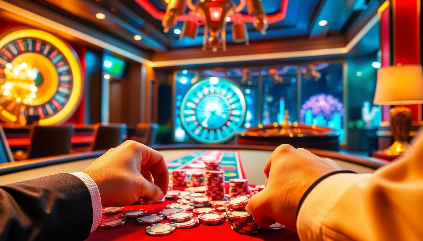 Engage with CM88 and win at the vibrant casino while playing poker with colorful chips.