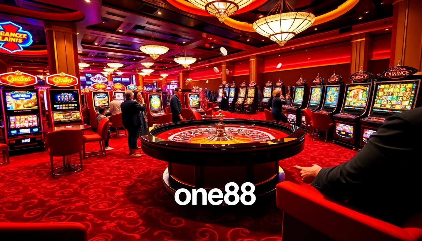 Experience thrilling games at one88 with vibrant casino tables and players enjoying an exciting atmosphere.