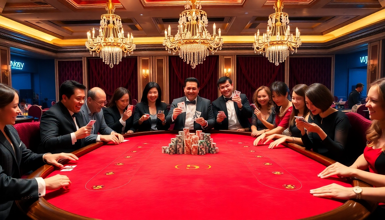 Exciting poker game at luckywin with players engaged in a high-stakes atmosphere.