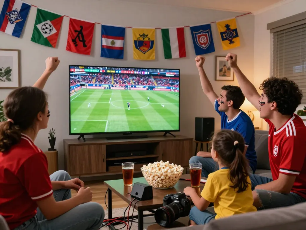 Cakhiatv football fans cheering during a live match in a lively setting with vibrant atmosphere.