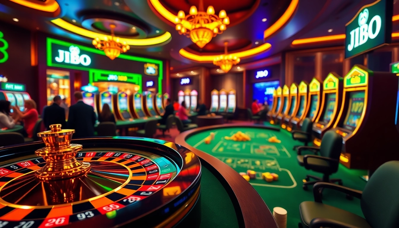 JBO engaging online gambling scene with roulette wheel and poker chips.