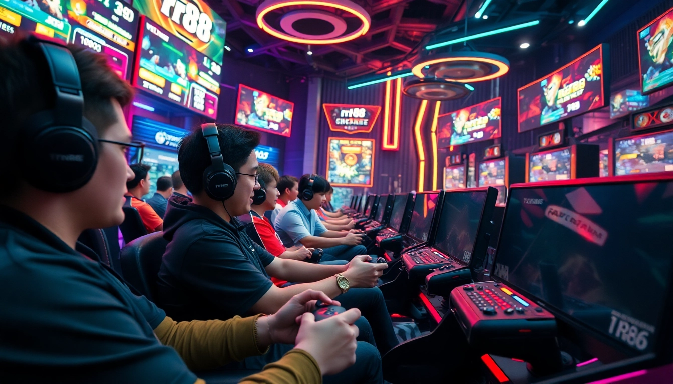Players intensely competing in the rr88 Game, showcasing a vibrant gaming environment.